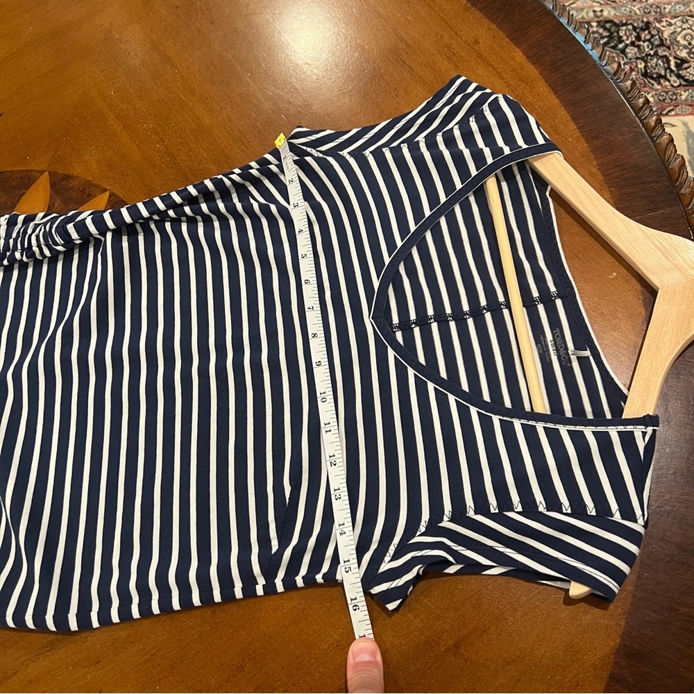 Toad & Co Muse Dress Nautical Navy Stripe Small Midi Short-Sleeve V-Neck Organic - Picture 14 of 16